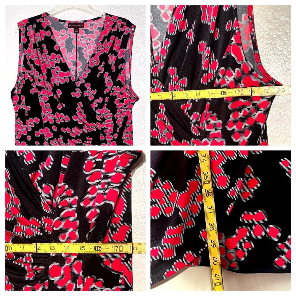 Dana Buchman XL Sleeveless Black Red Ruched Floral Dress Career Night Out - Picture 7 of 15